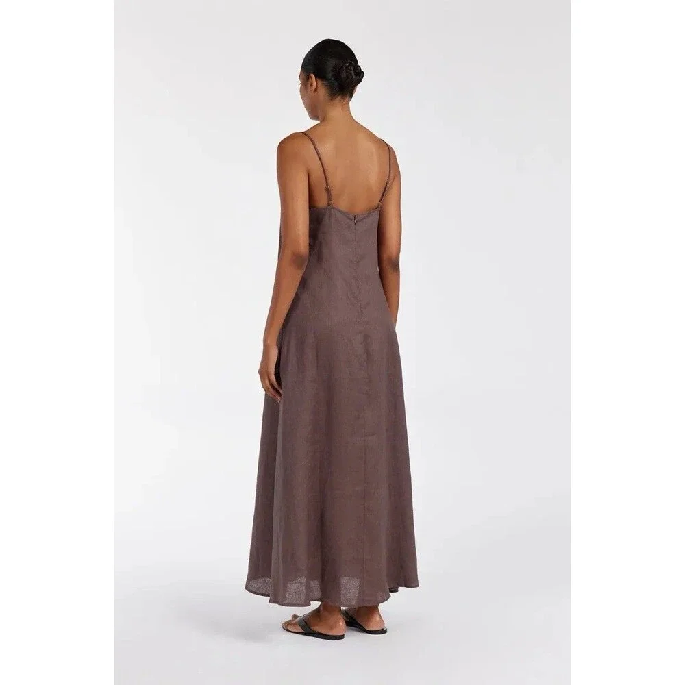 DISSH Jen Choc Maxi Dress Size 2 Brown A-Line Square Neck Strappy Coastal Resort - Picture 2 of 11